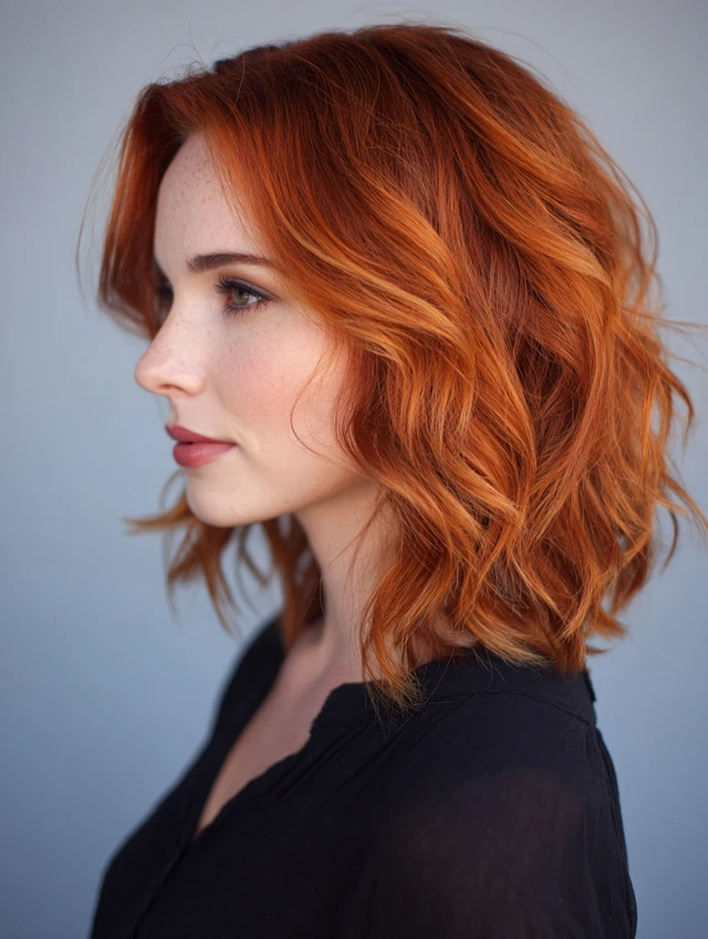 Auburn layered lob with no bangs