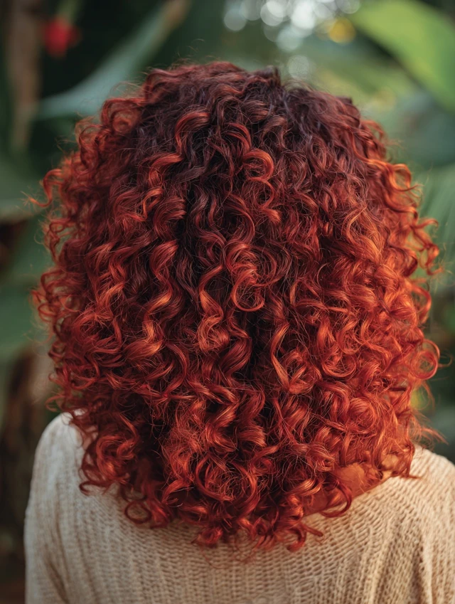 Copper red curly hair with rich warm color