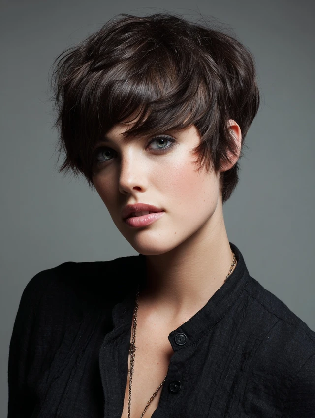 Bixie haircut with textured crown and piecey ends