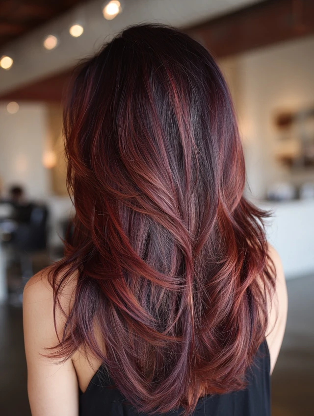 Cherry cola brown hair with burgundy highlights