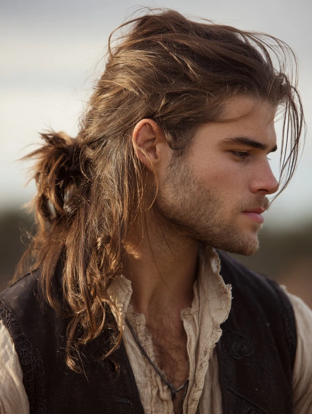 Man with long straight hair swept back