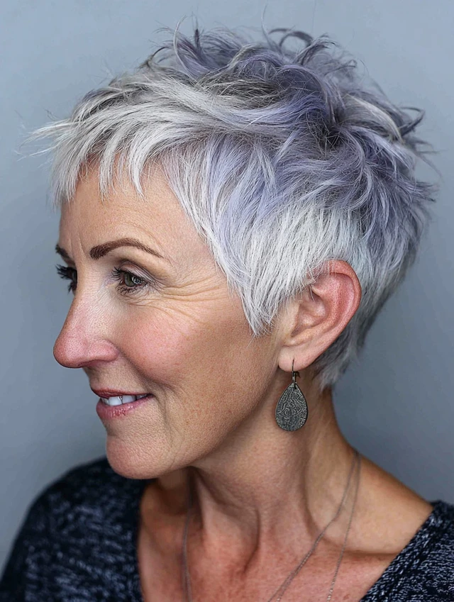 Silver lavender choppy pixie haircut