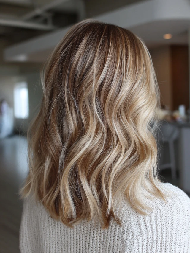 Sandy beige blonde balayage highlights