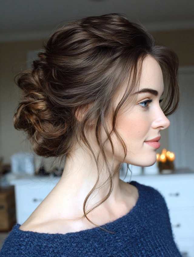 Woman with an effortless textured chignon hairstyle