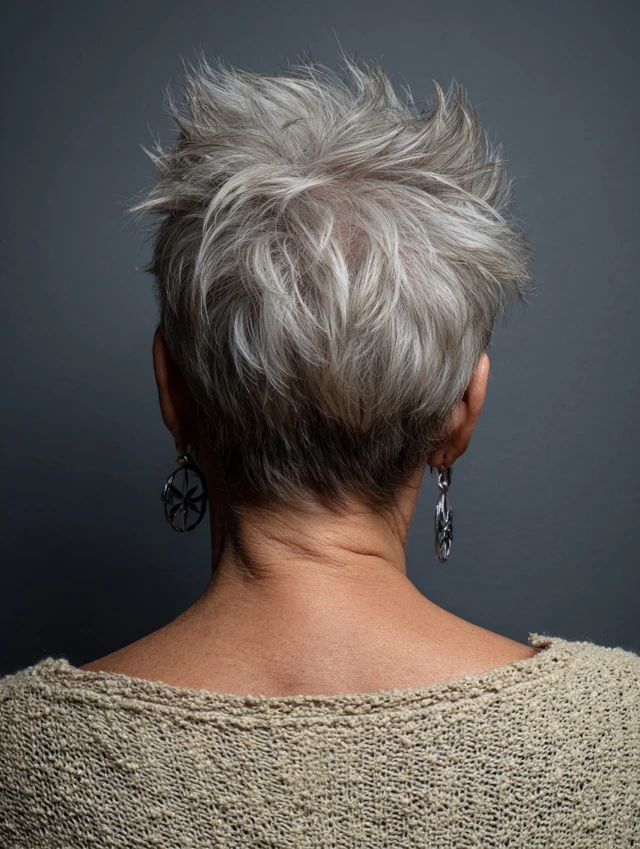Textured spiky pixie haircut with a soft finish