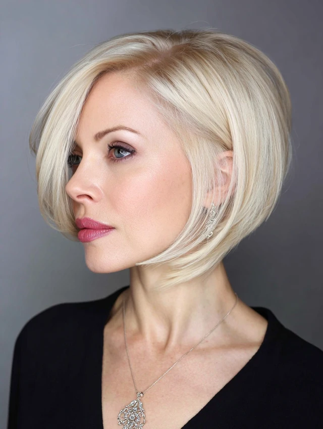 Asymmetrical bob haircut angled longer at the front