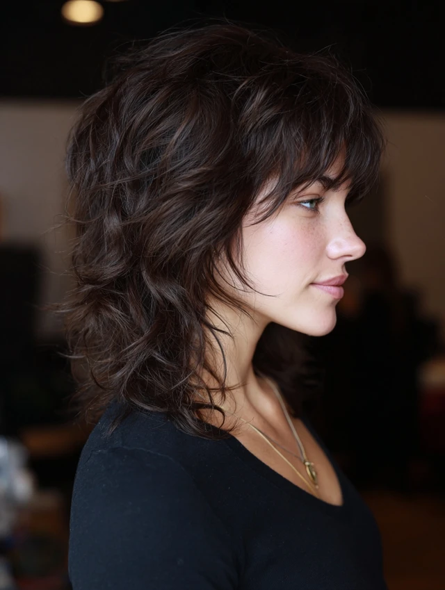 Curly wolf cut with choppy layers and texture