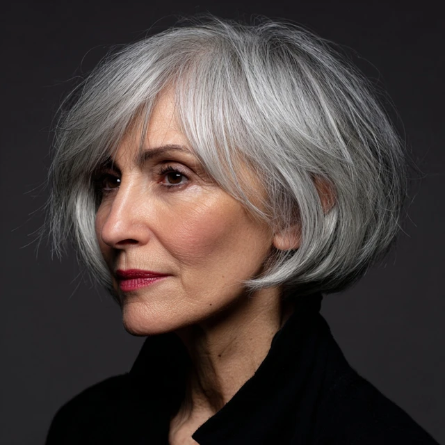 Silver french bob with micro bangs