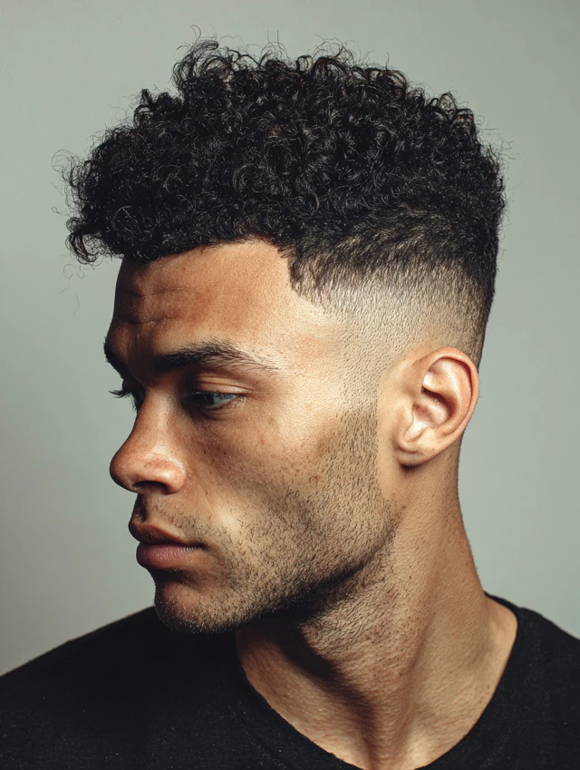 Man with short defined coils and a drop fade