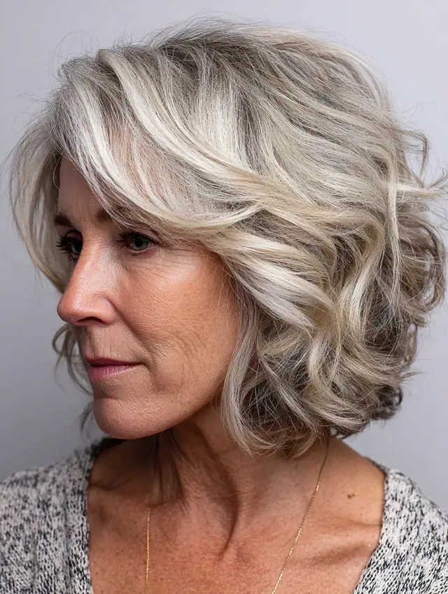 Soft waves bob hairstyle on an older woman