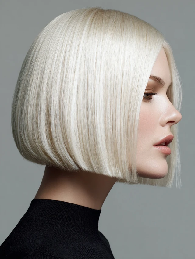 Platinum sleek bob with center part