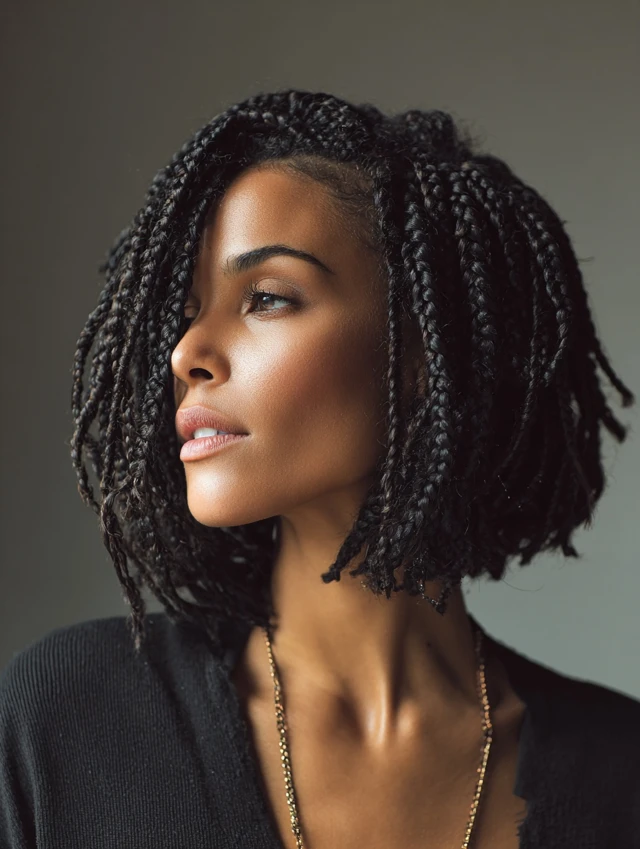 Chin-length knotless bob with textured ends