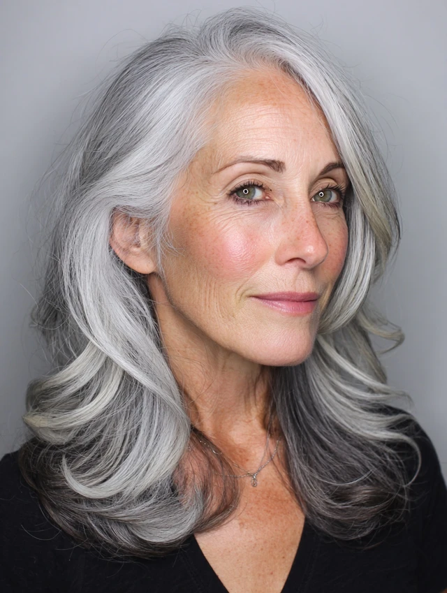 Silver gray blending balayage
