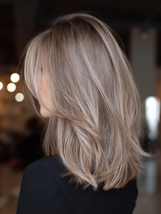 Brown hair with cool silver-blonde highlights