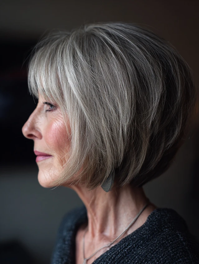 Textured angled bob haircut for fine hair