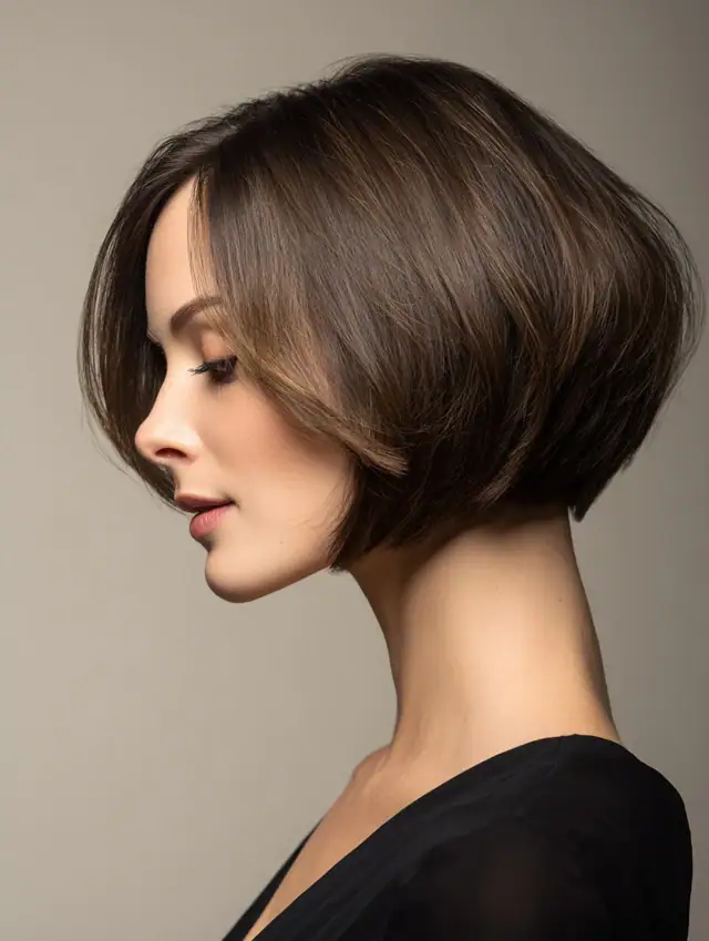 Chin-length bob haircut with a sleek rounded shape