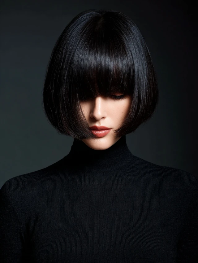 Soft black glossy bob haircut