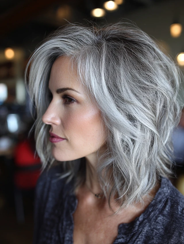 Silver-grey shoulder cut with texture