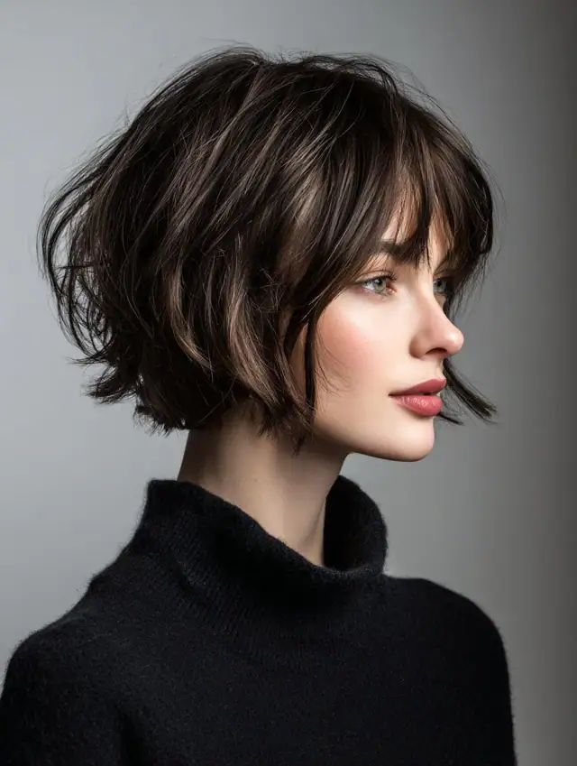 Choppy textured bob haircut with piecey ends