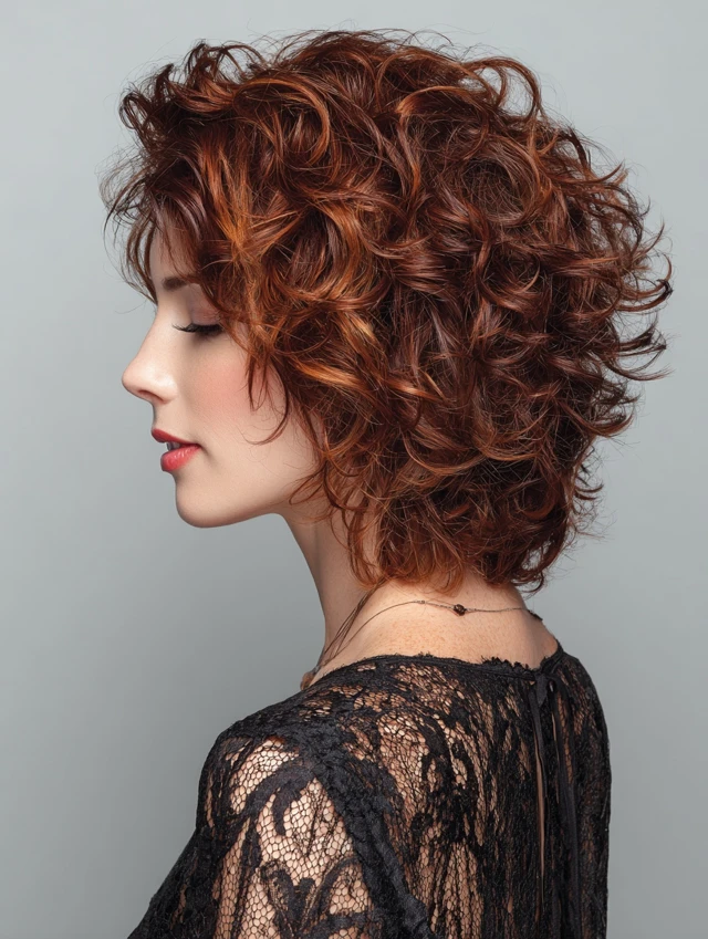 Warm-toned curly shoulder-length hairstyle