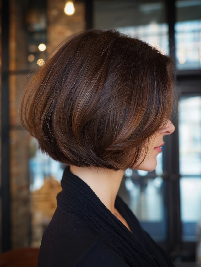 Caramel colored layered bob hairstyle