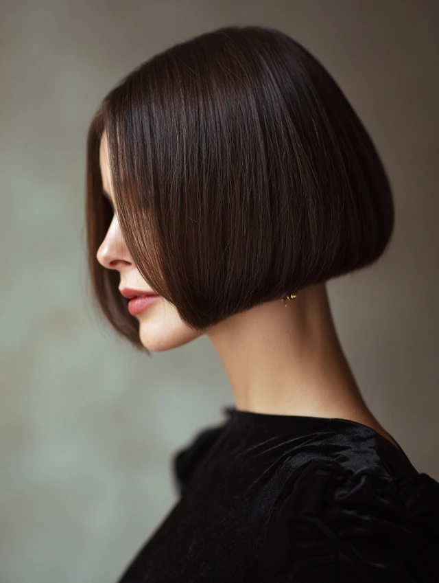 Chocolate brown jawline-length blunt bob