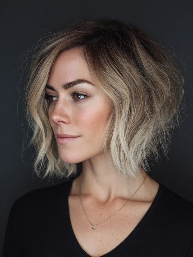 Blonde wavy bob with tousled texture and soft waves