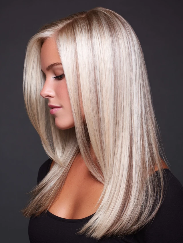 Sleek straight champagne blonde hair with icy low-tones
