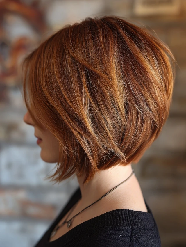Auburn inverted bob haircut at chin length