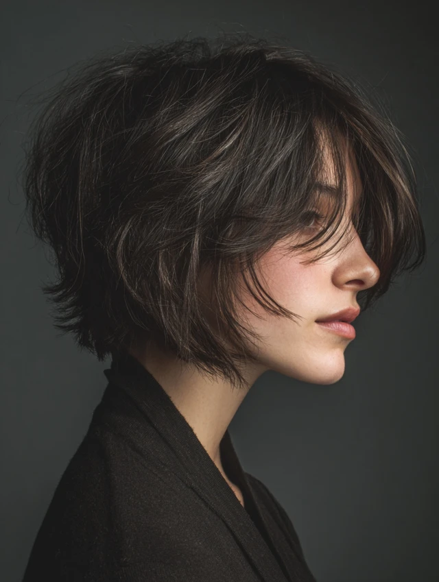 Chin-length espresso brown bob with smooth layers