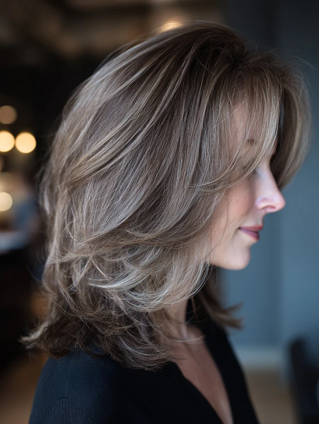 Ash brown shoulder-length cut with face-framing layers