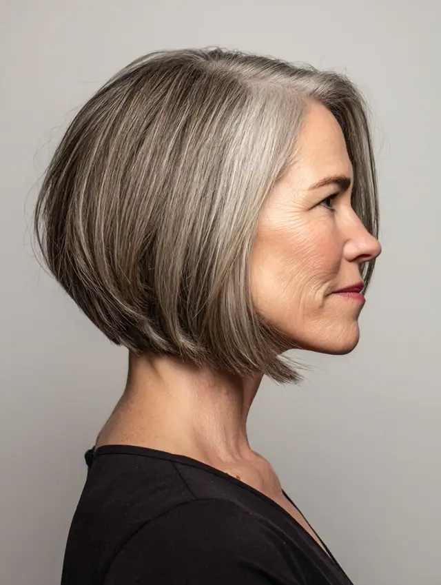Classic grey stacked bob haircut