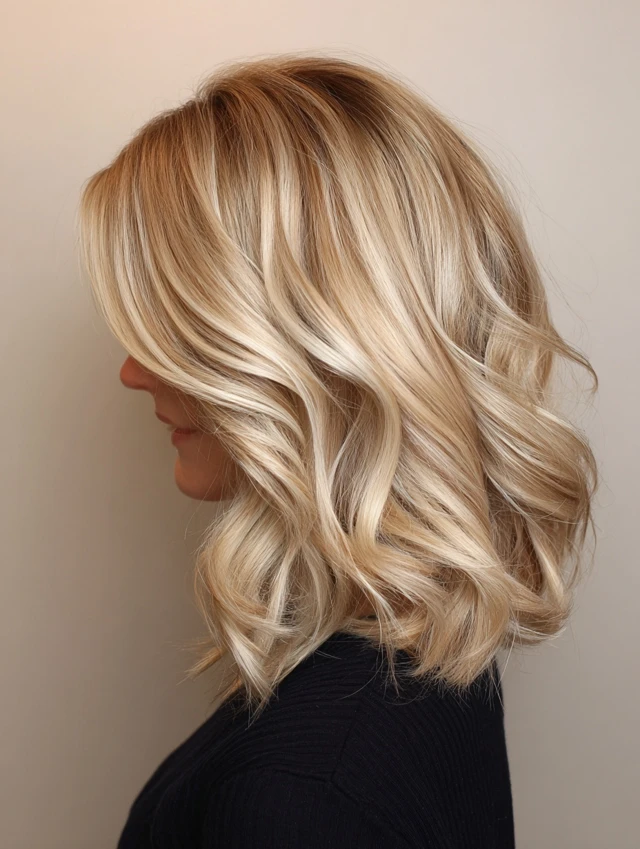 Sandy blonde balayage lob haircut
