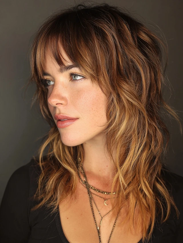 Lob haircut with soft arched bangs