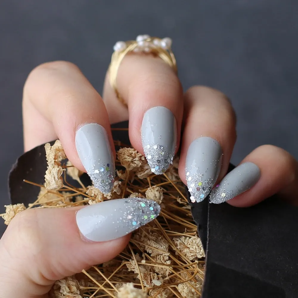 Grey glitter ombre nails