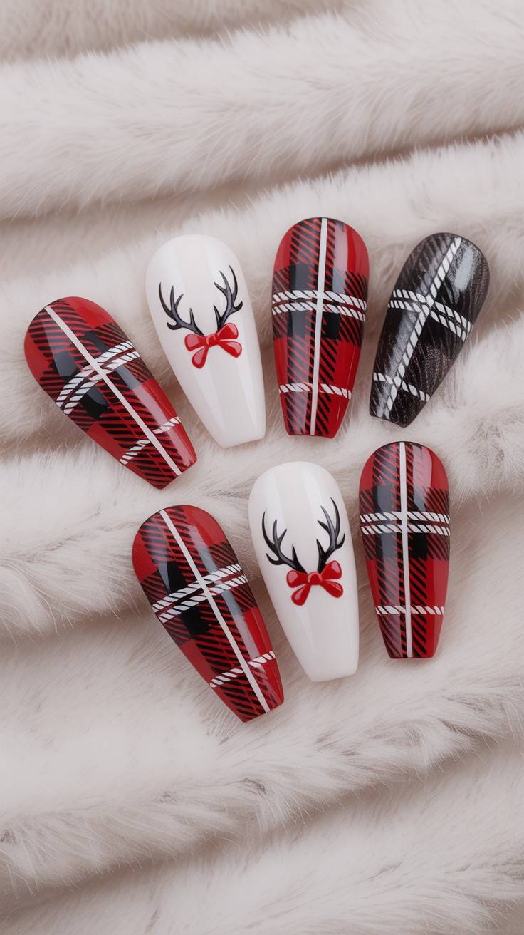 Cozy plaid tartan winter nail art