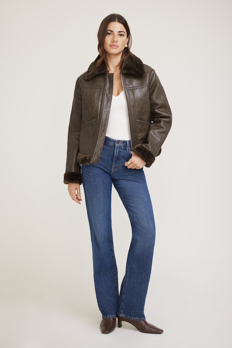 Faux-shearling aviator jacket for women