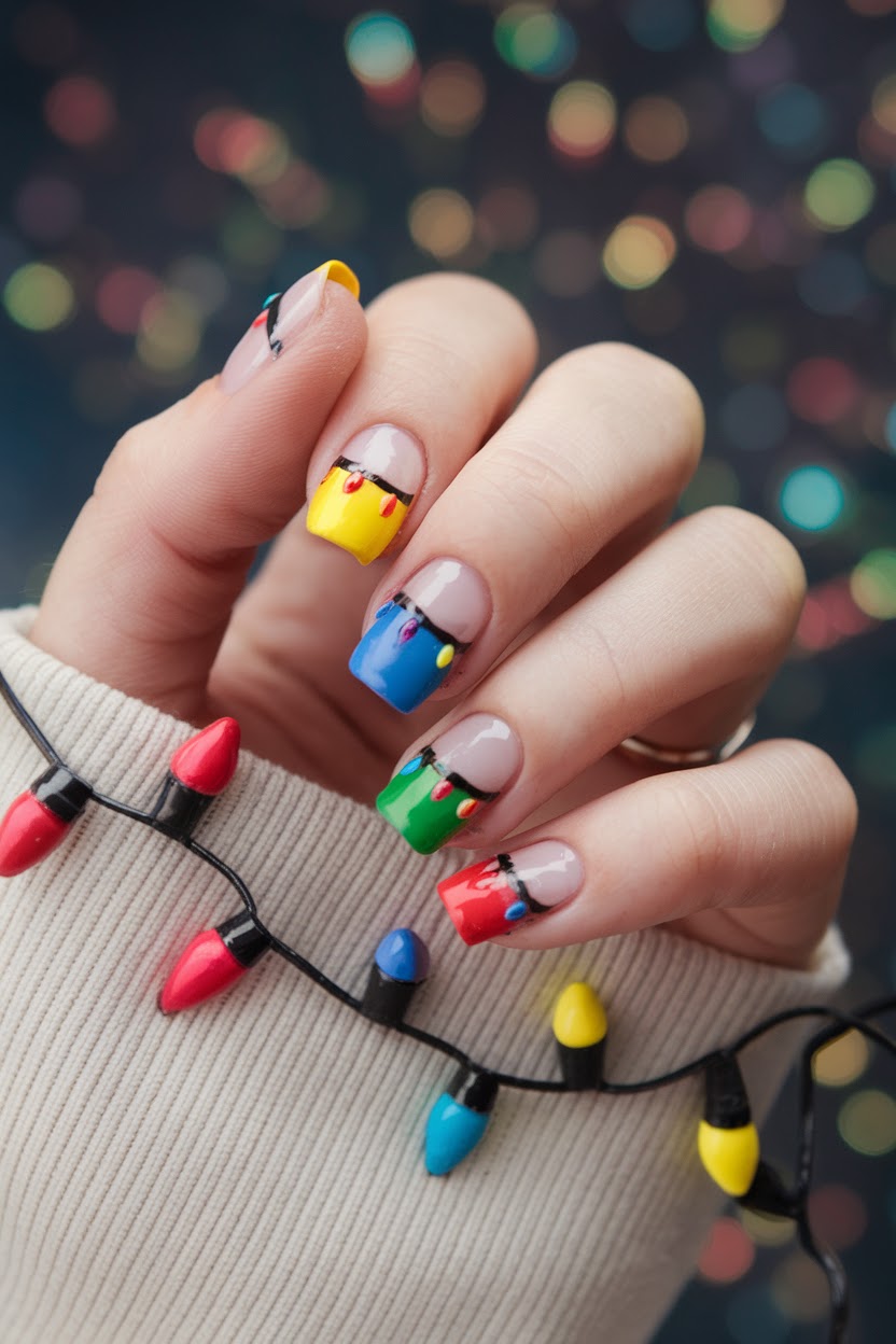 Christmas light string nail art