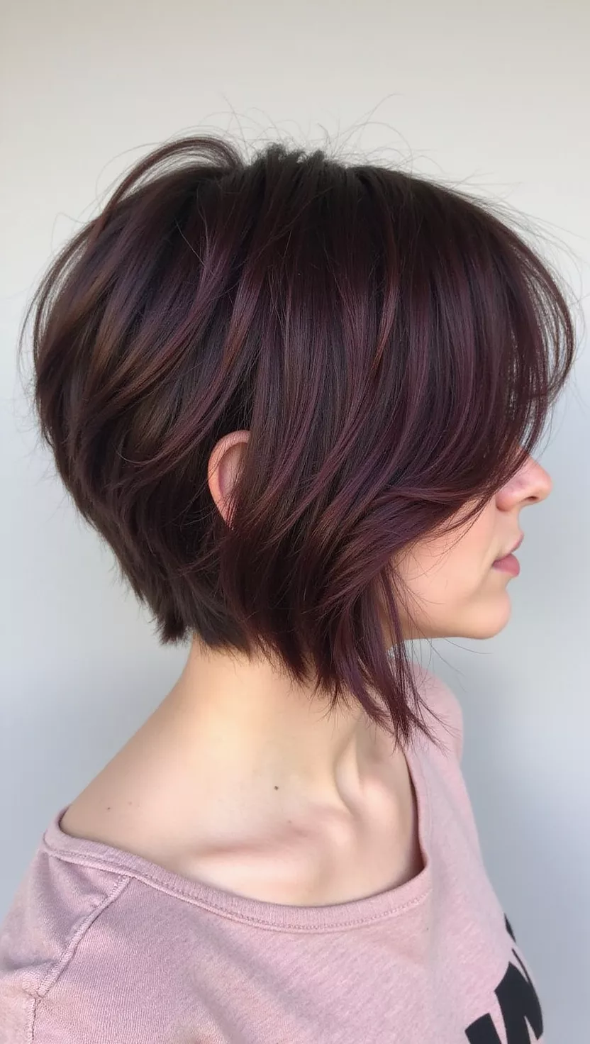 Violet plum lob with curtain bangs