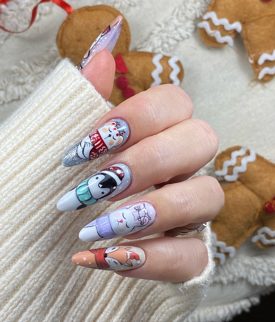 Cute winter character nail art