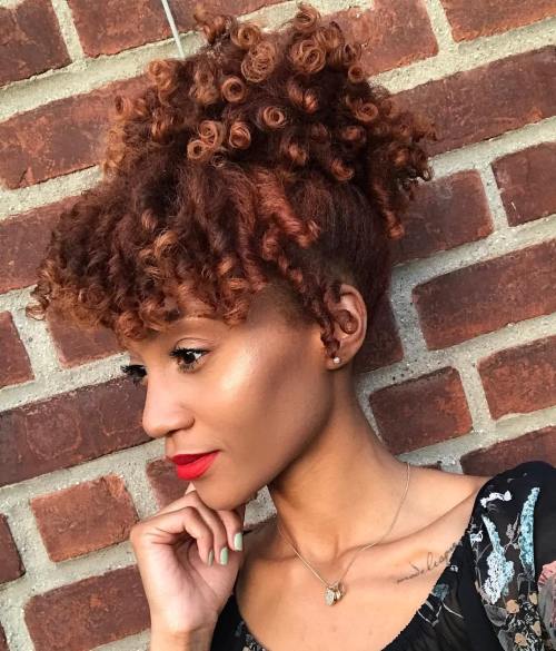 Curly ponytail updo on short natural hair with defined curls