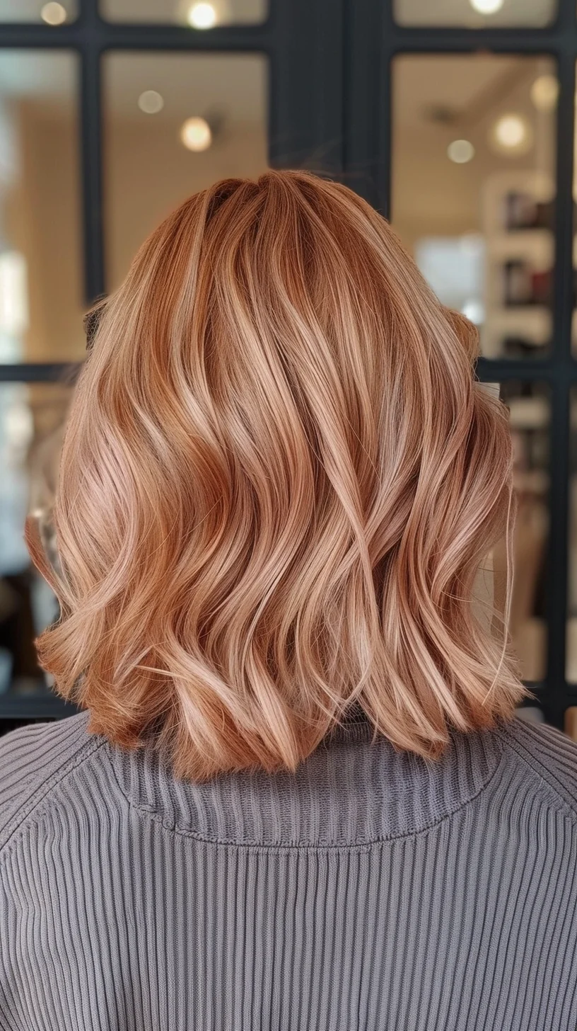 Medium-length ginger blonde hair with delicate babylights in loose waves