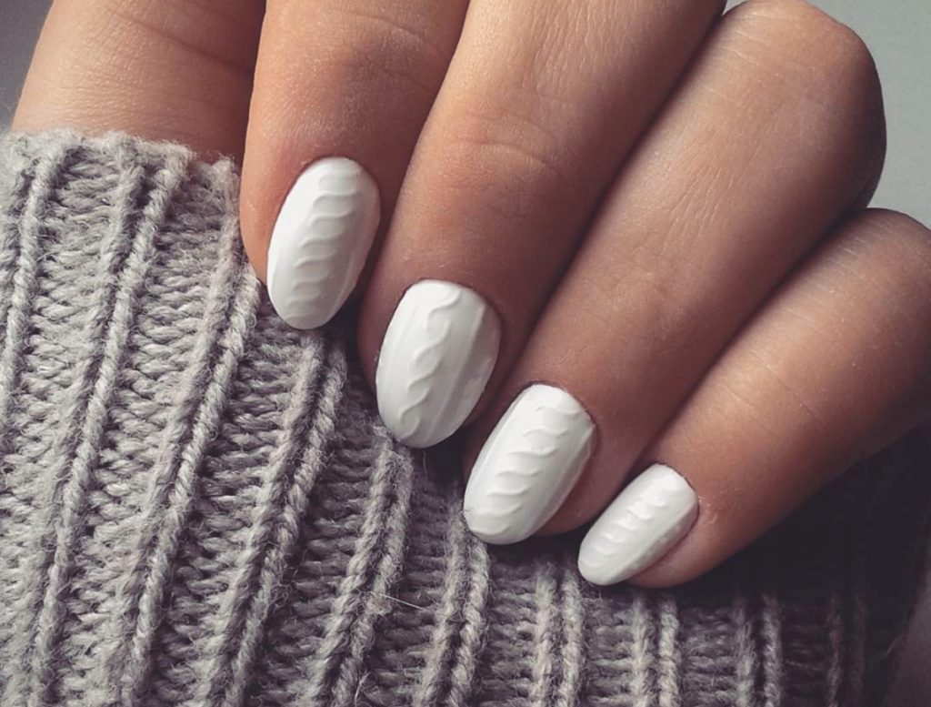 White 3D cable-knit sweater texture nails