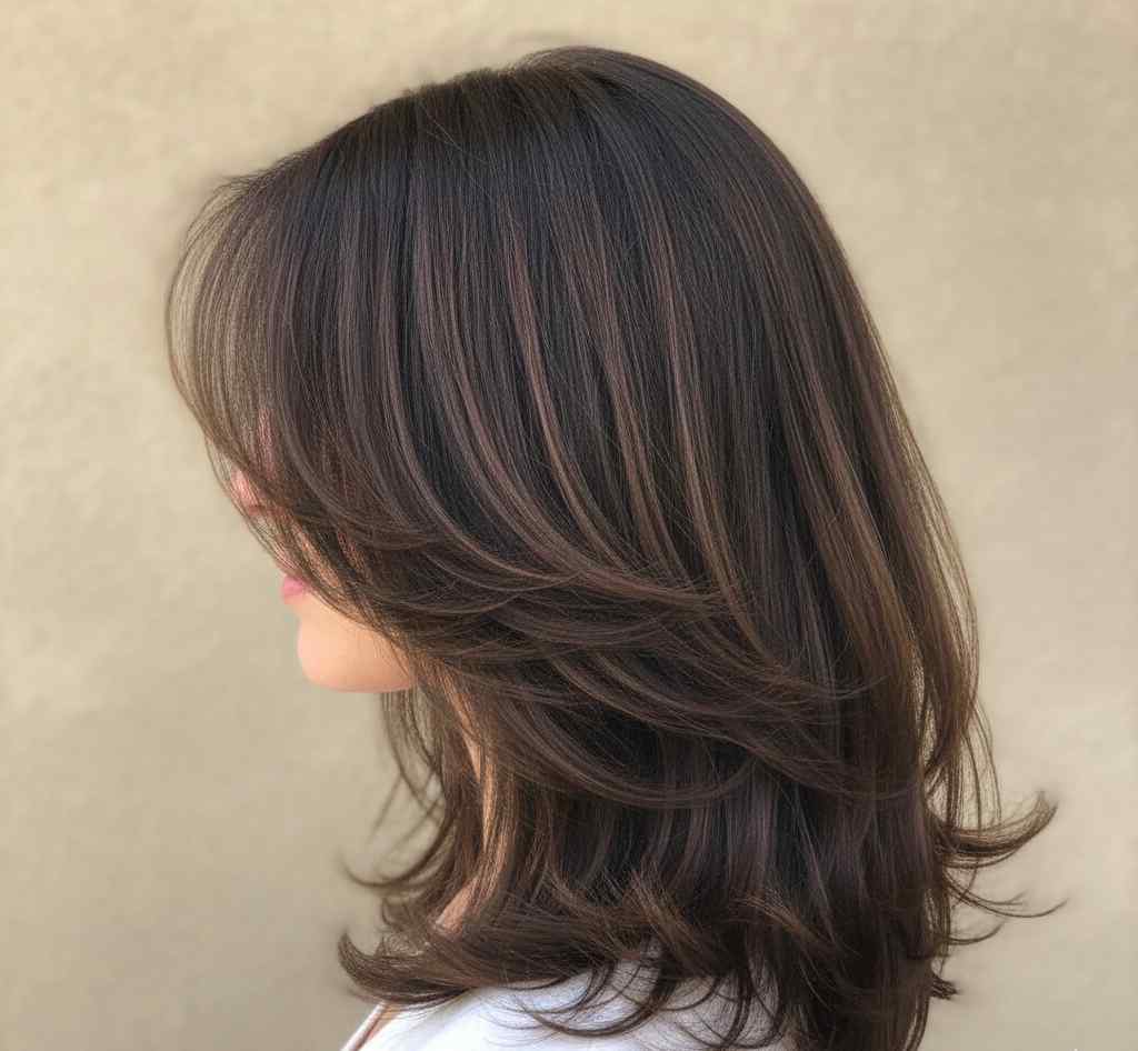 Espresso brown collarbone blowout with flipped ends
