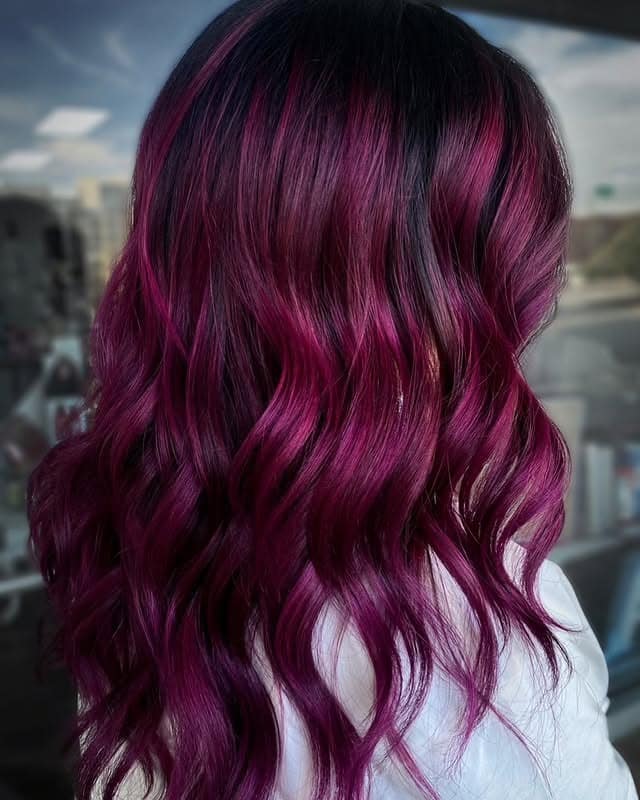 Magenta plum hair with gloss finish