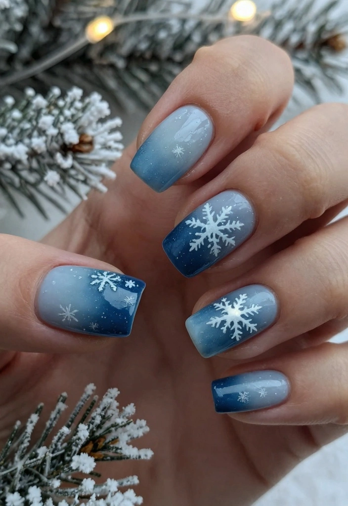Icy blue chrome ombre nails