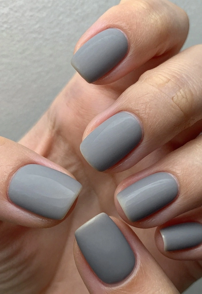 Short squoval nails in matte medium gray