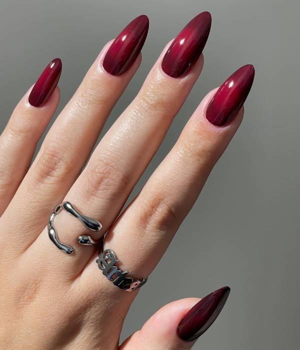 Cherry Aura: a deep red halo glowing on a clear nude base