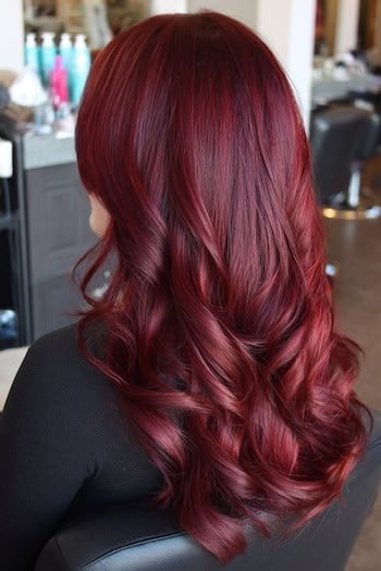 Cherry red hair in dimensional waves