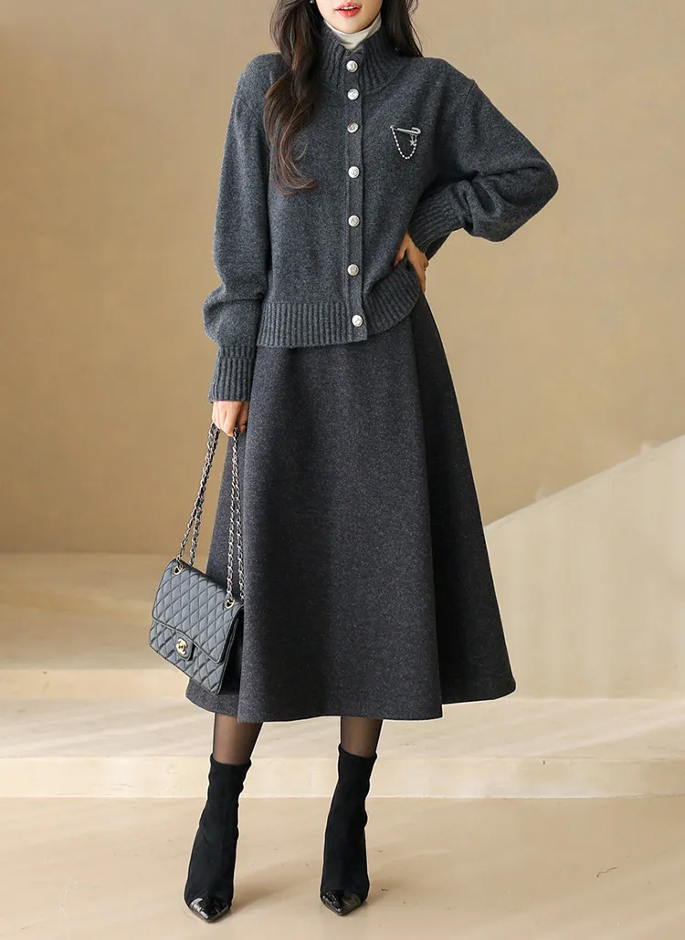 Knit cardigan and skirt co-ord set